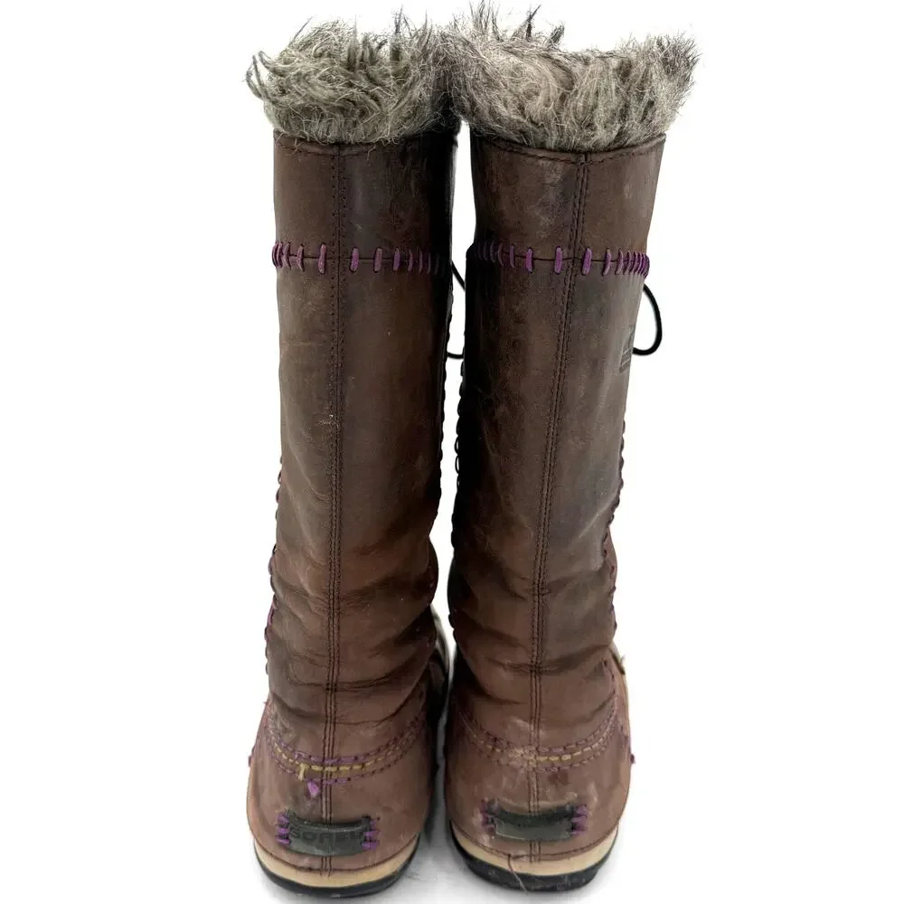 Sorel Women's Brown Cate The Great Brown Lace Up Fur Snow Boots Size 7.5